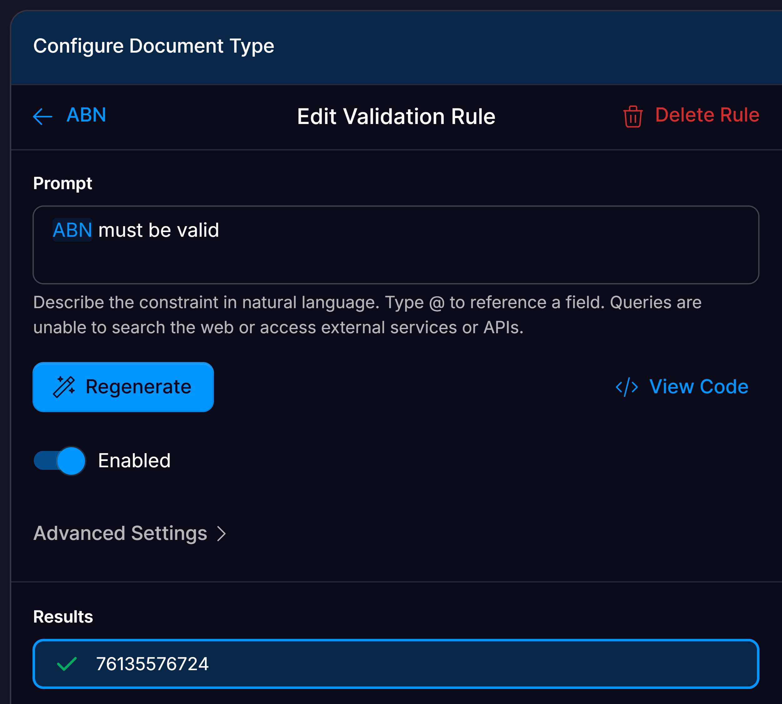 Validation Rule Configuration