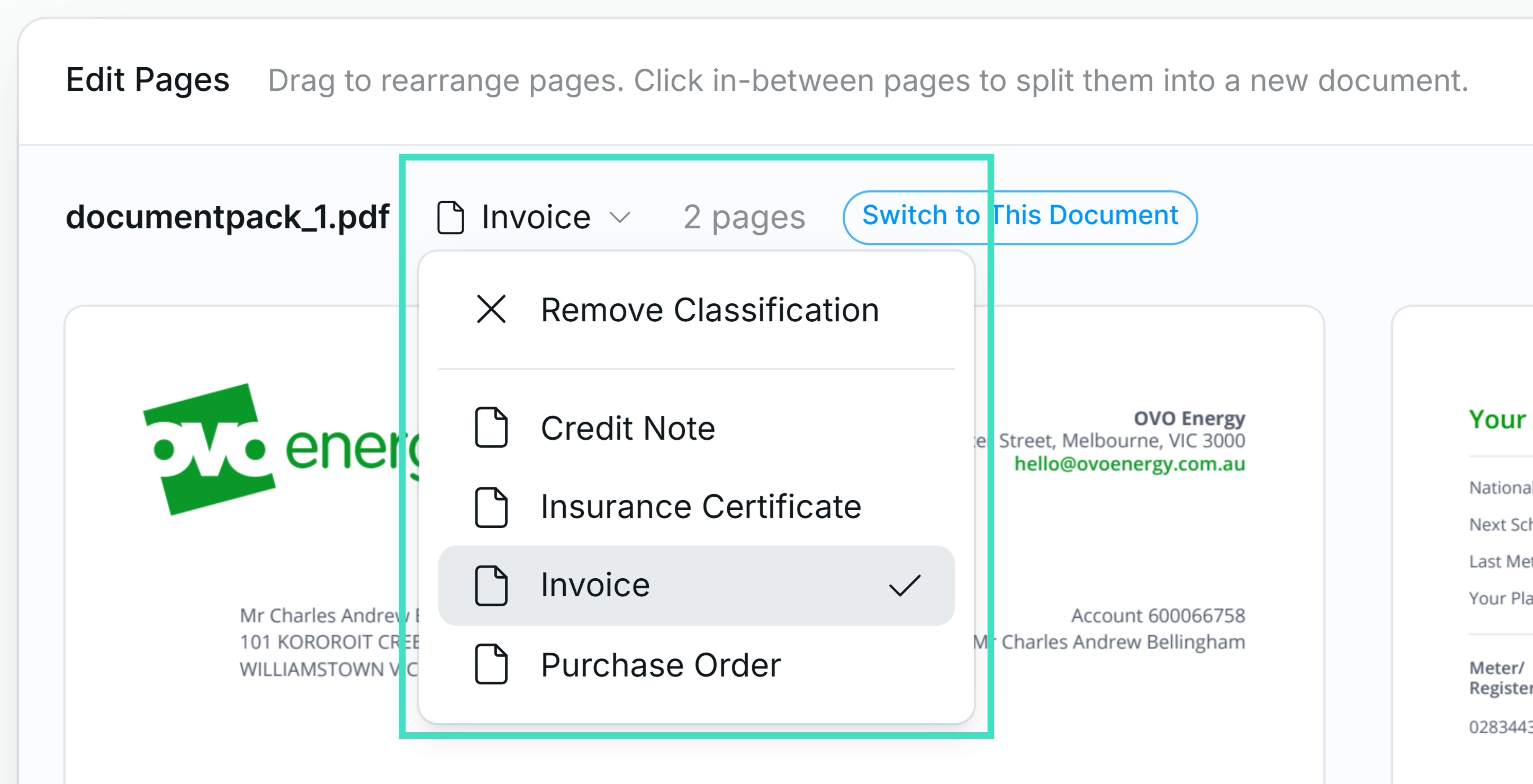 Changing the Classification in Edit Pages