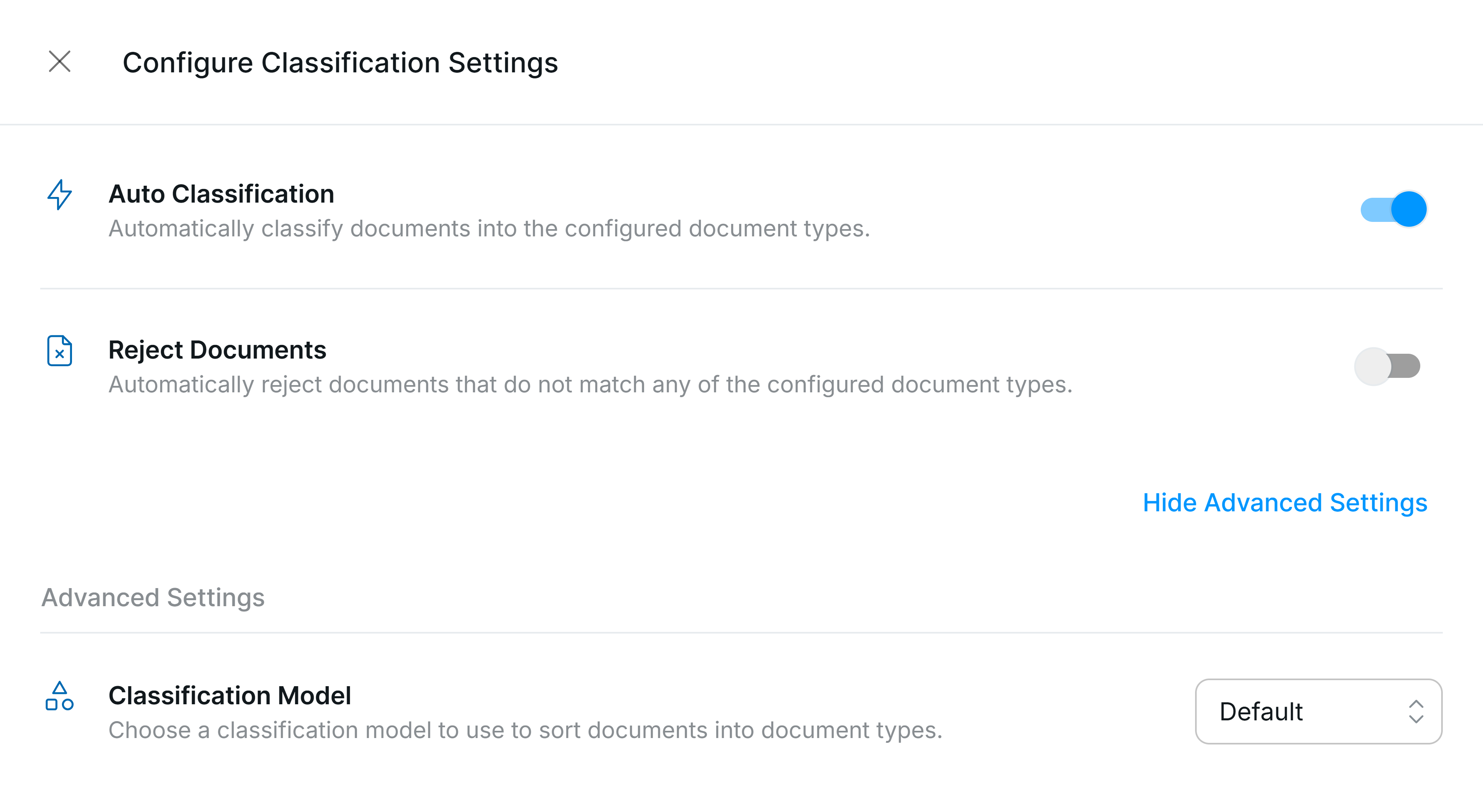Classification Settings