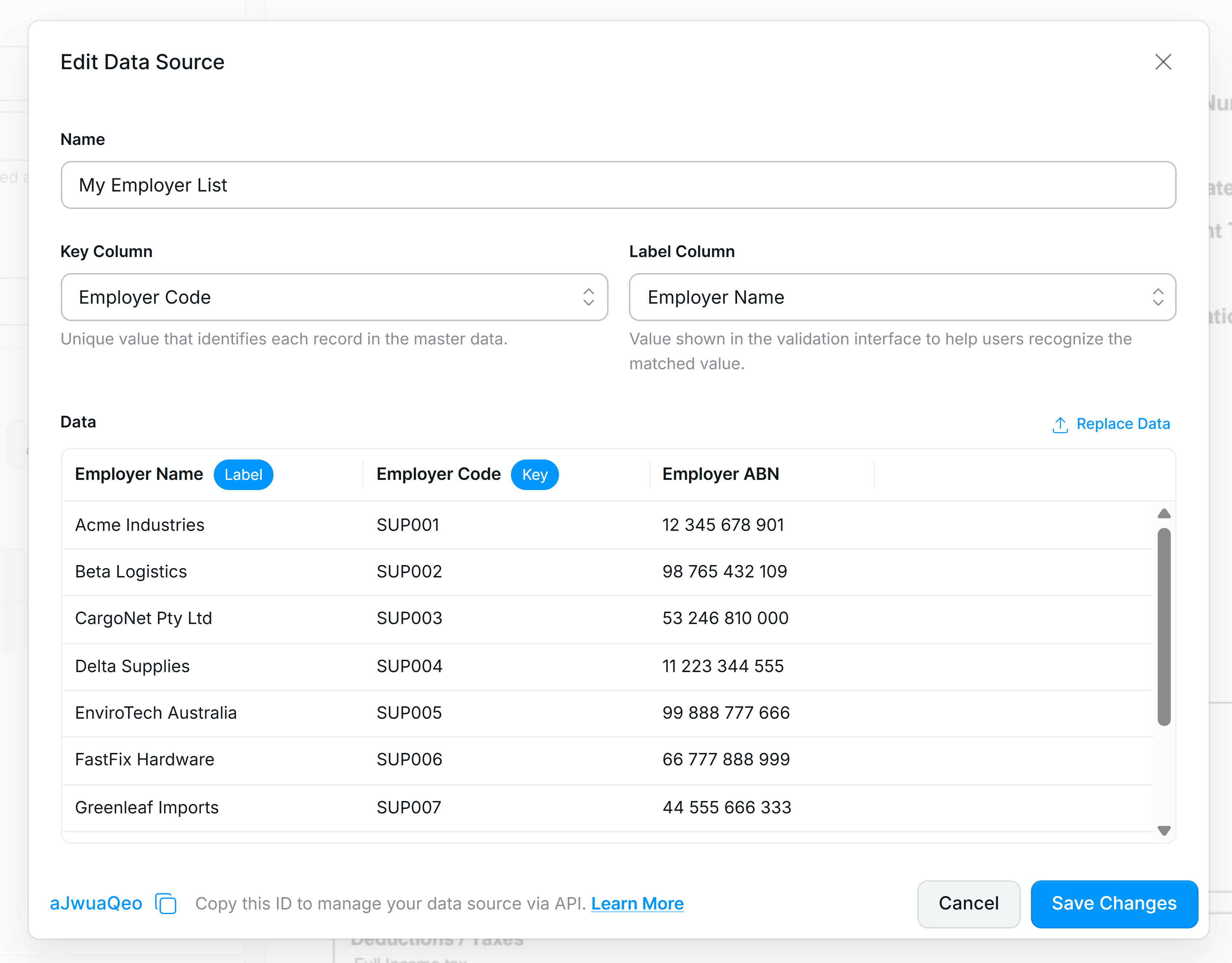 Edit Data Source dialog