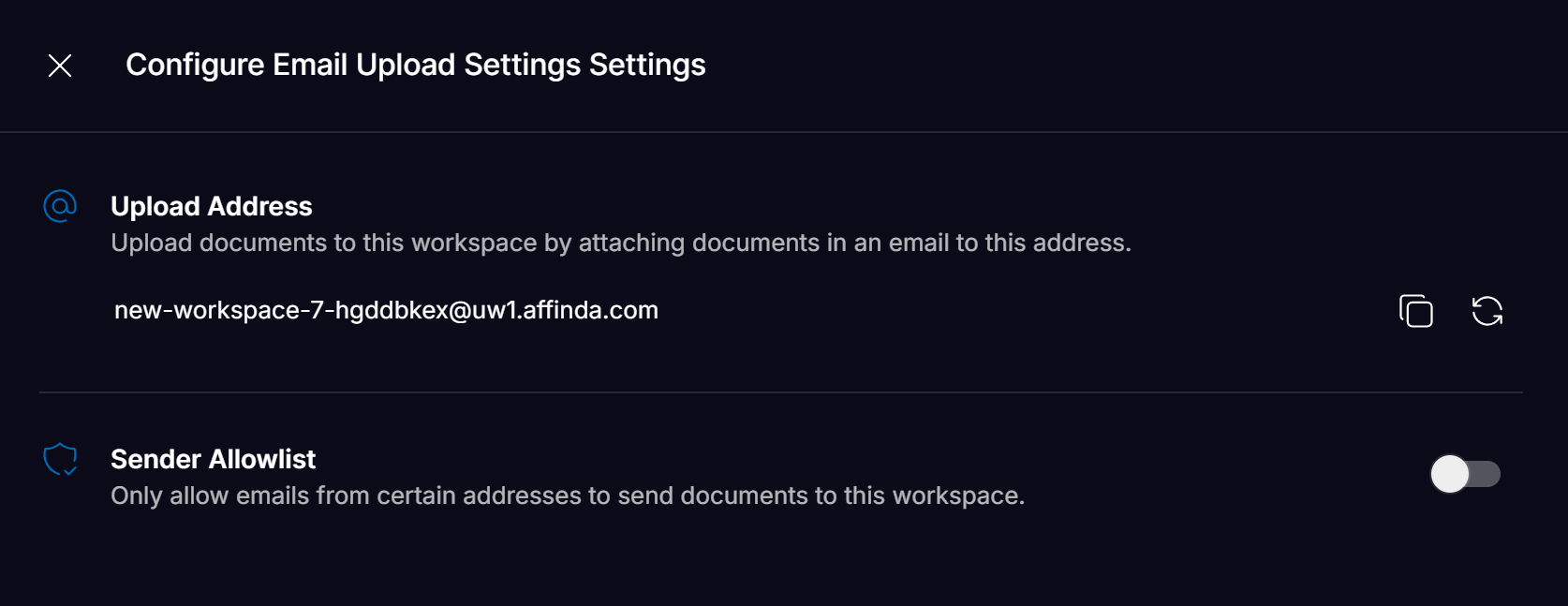 Email Upload Settings