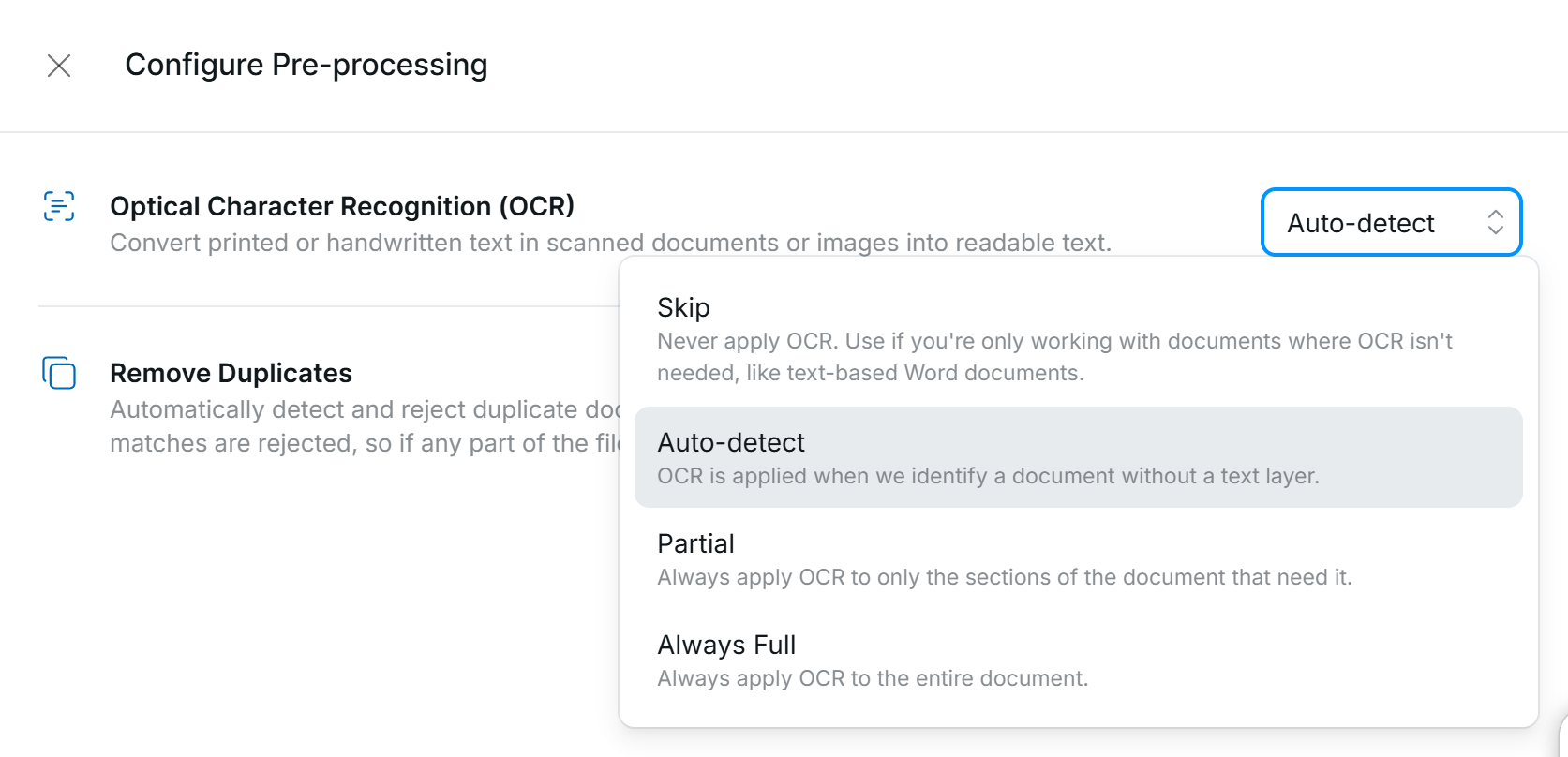 OCR settings