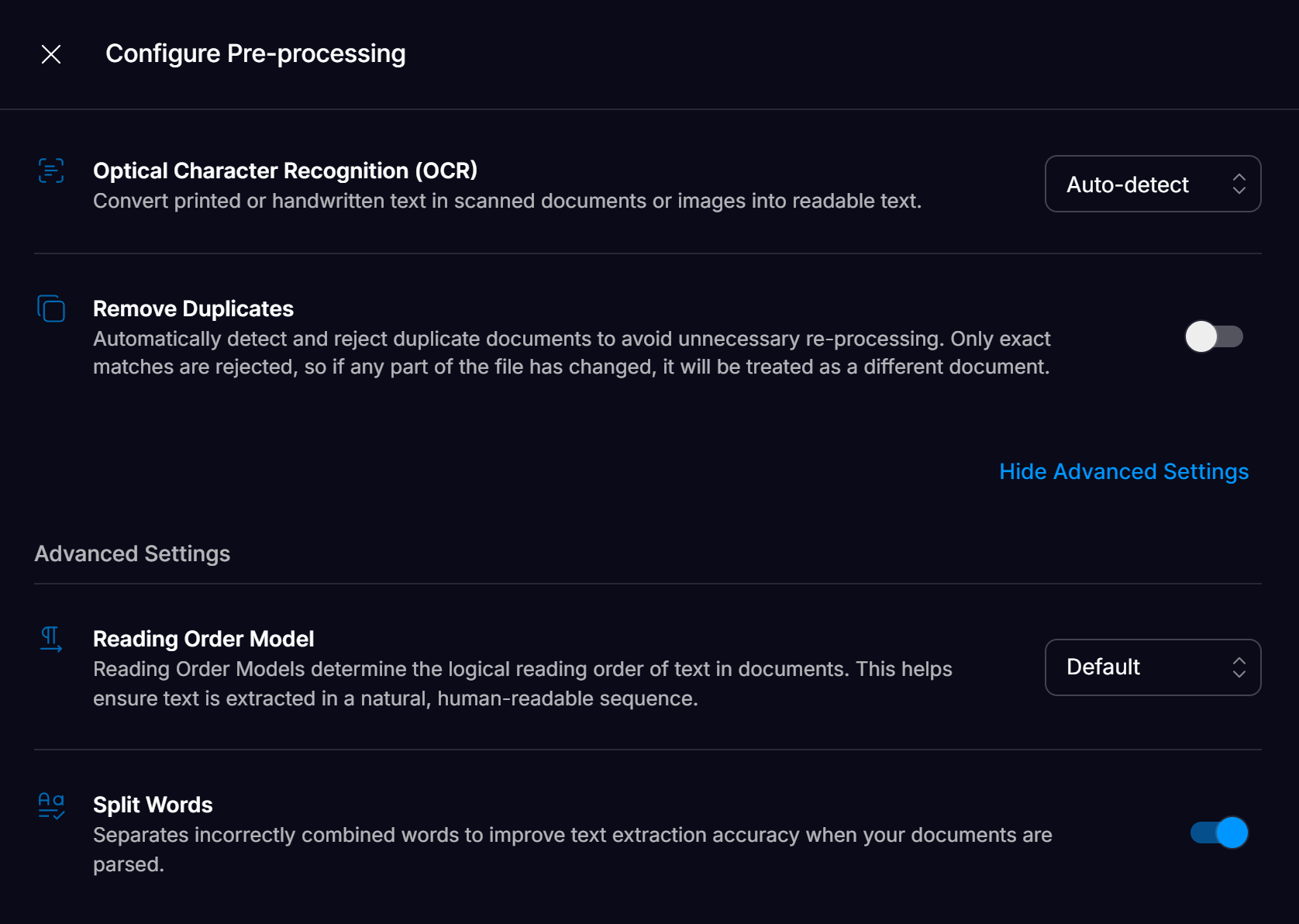 Pre-processing Settings