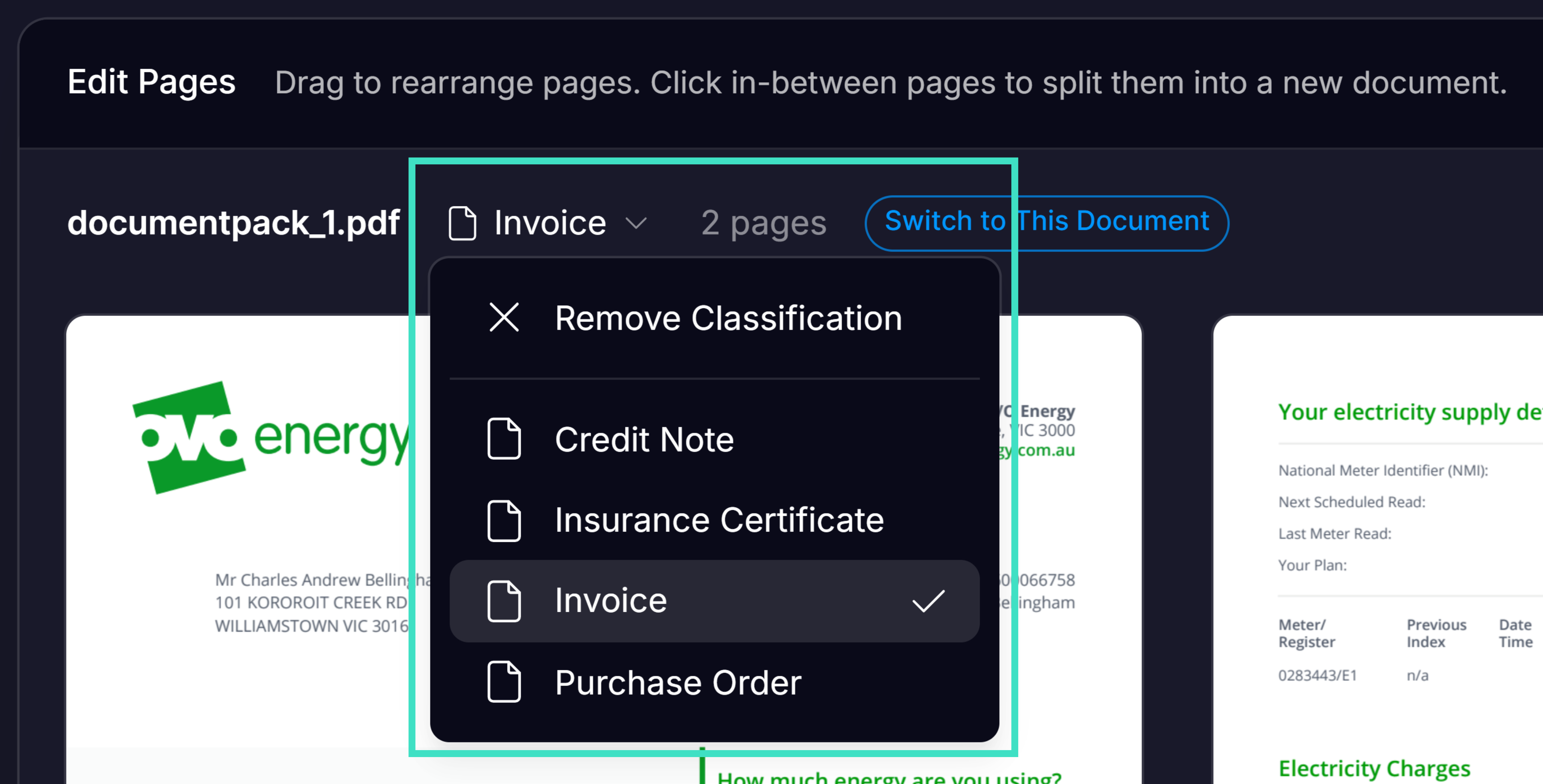 Changing the Classification in Edit Pages