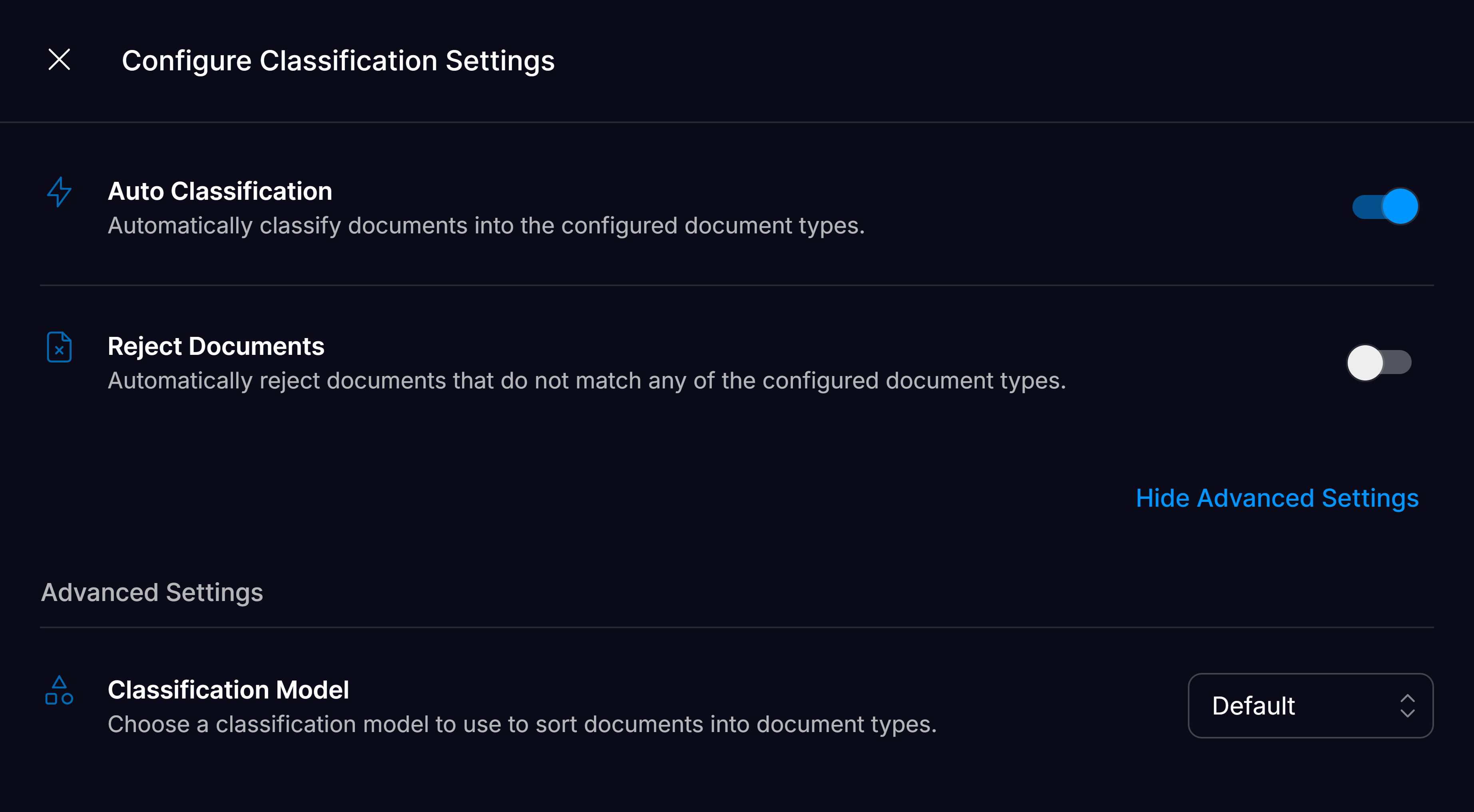 Classification Settings