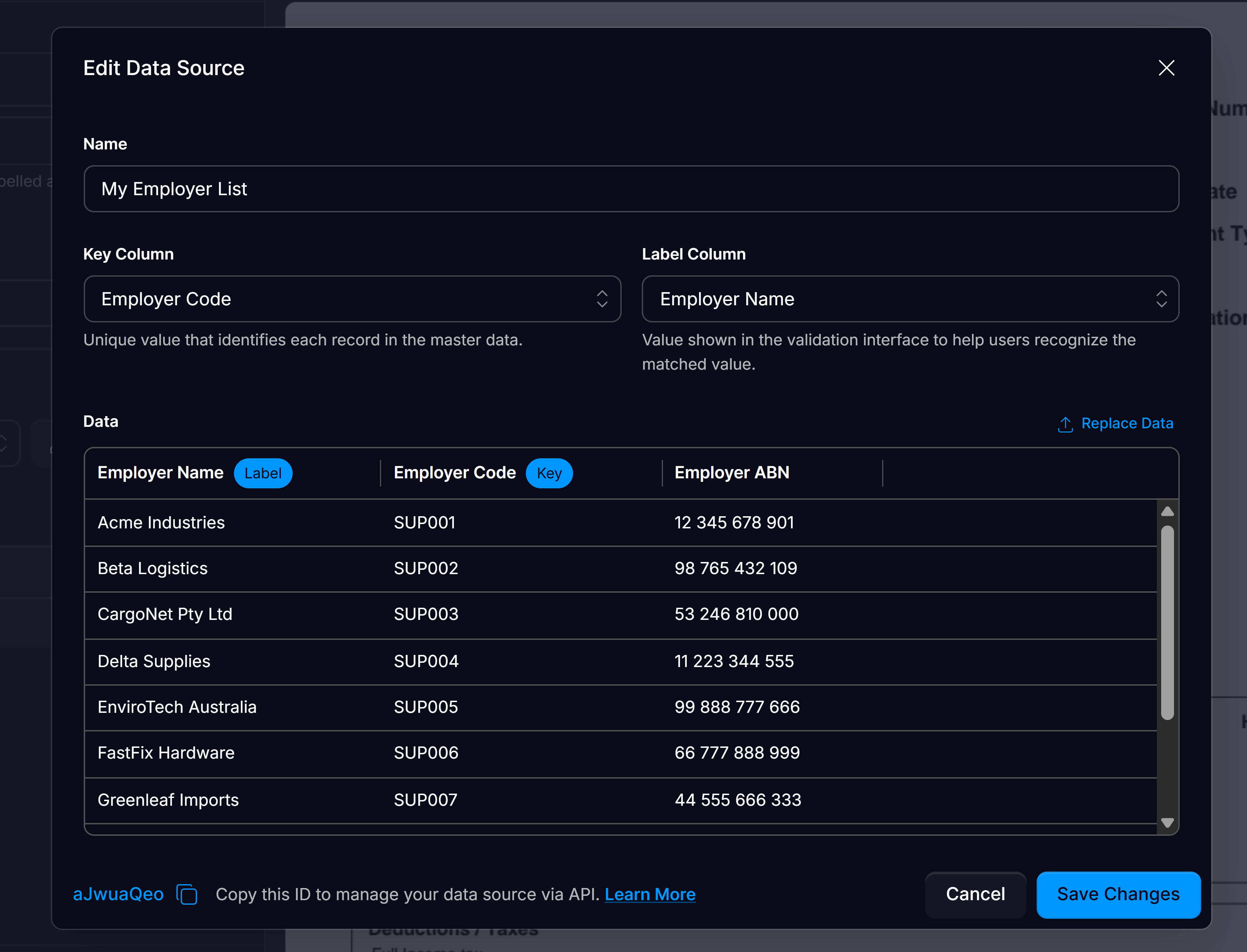 Edit Data Source dialog