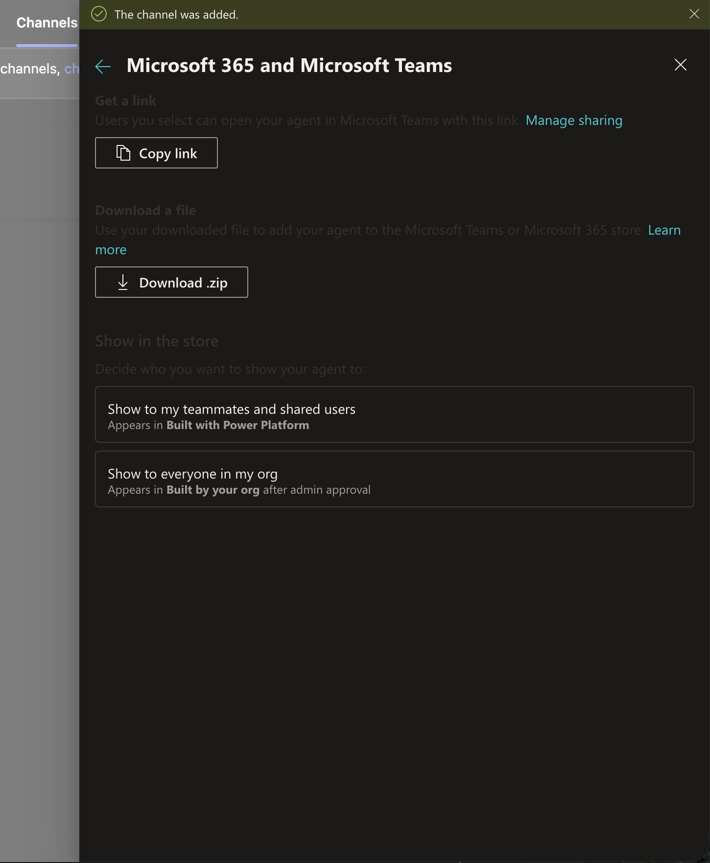 Availability options panel showing Show to my teammates and shared users and Show to everyone in my org options