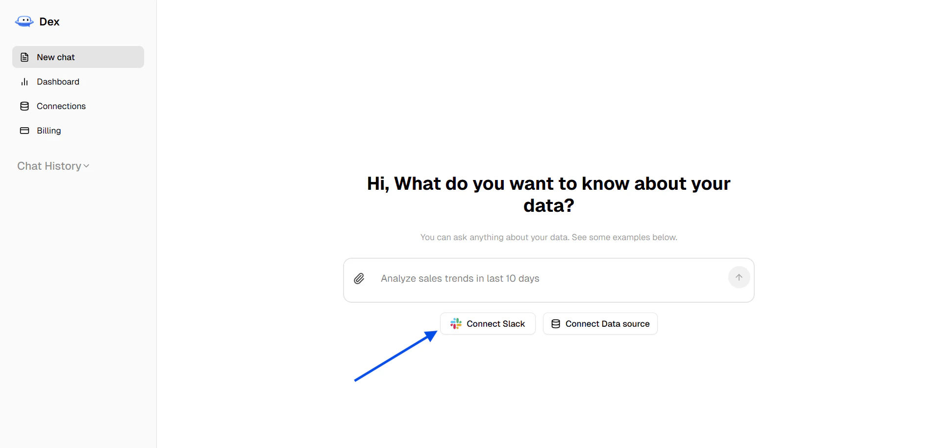 Connect Slack from chat interface