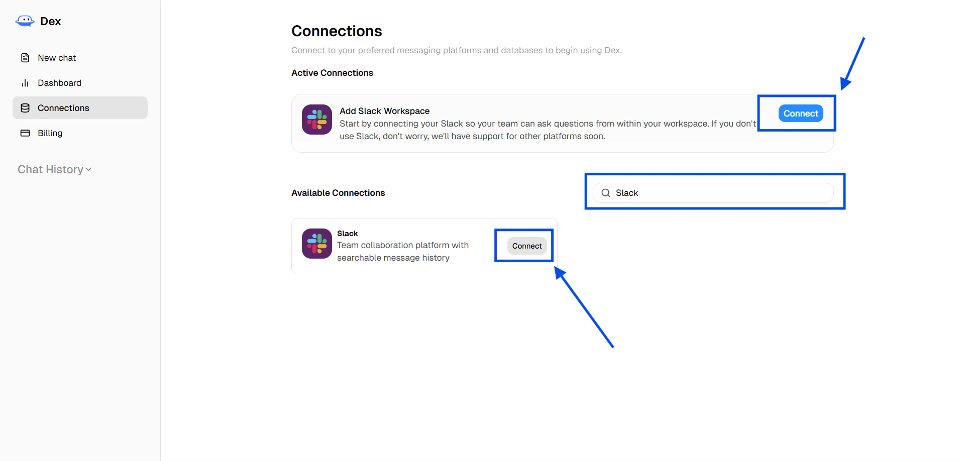 Connect Slack from connections page