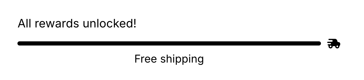 Rewards block showing a progress bar toward tiered rewards such as free shipping and a free gift
