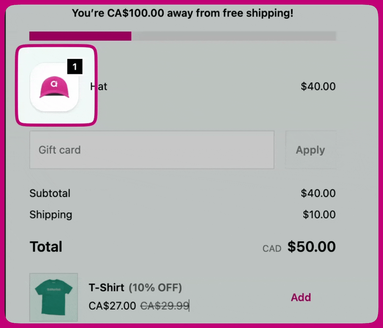 Order summary product thumbnail with a highlighted image border