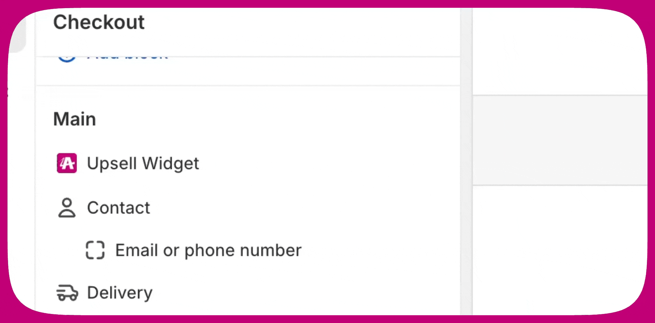 Shopify Checkout Editor Upsell Widget block settings with the Placement dropdown set to an additional placement