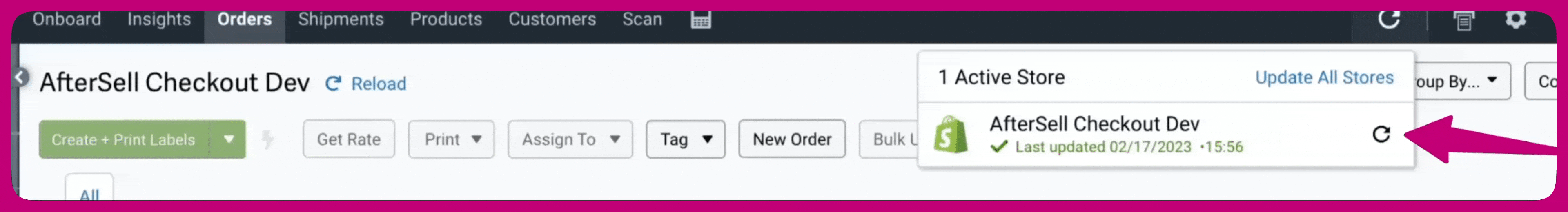 Manually refreshing store orders in ShipStation using the store update button