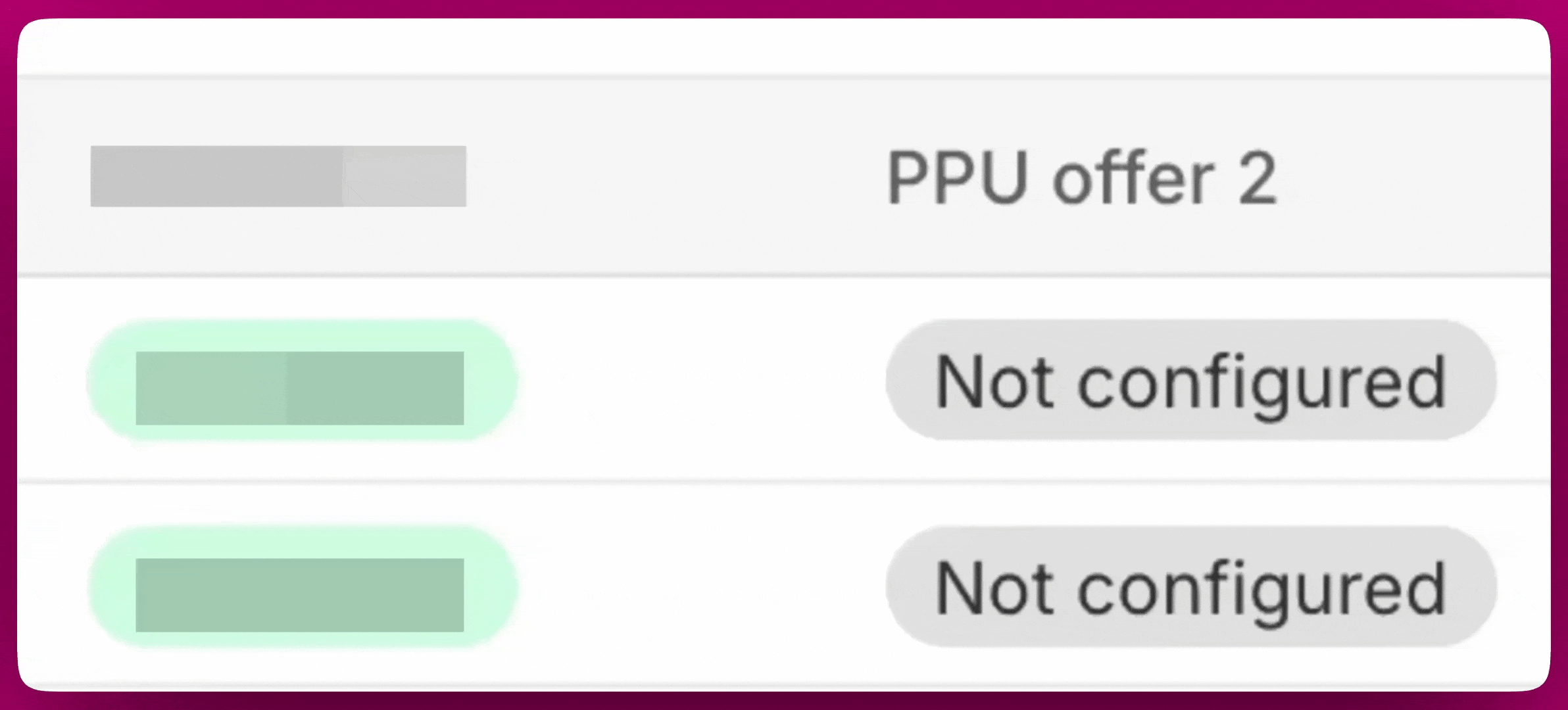 Order Browser rows showing Not configured status badges on empty offer slots