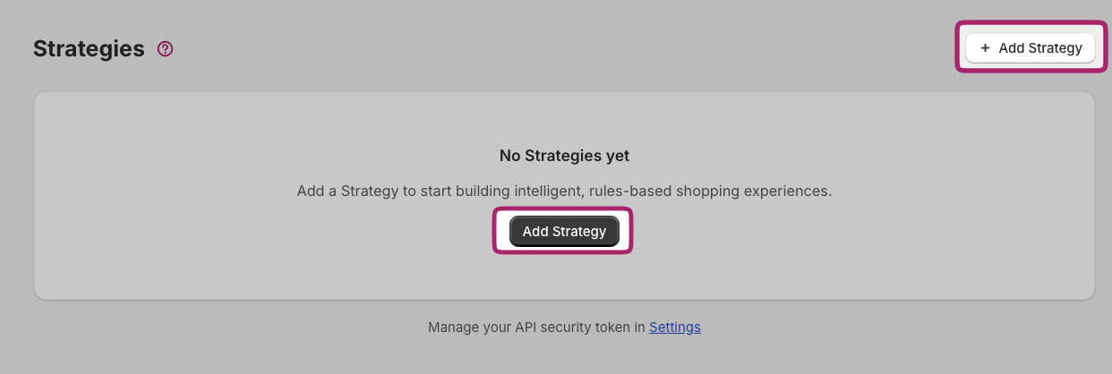 Strategies page empty state with the Add Strategy button highlighted