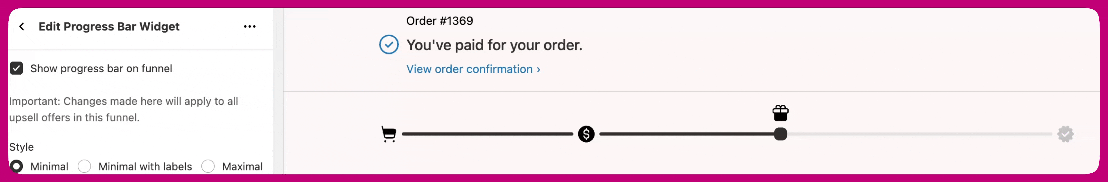 Minimal style progress bar showing cart, dollar, gift, and checkmark icons without labels
