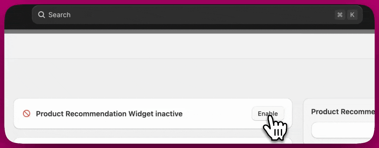 Clicking Enable on the inactive Product Recommendation widget in the Shopify editor
