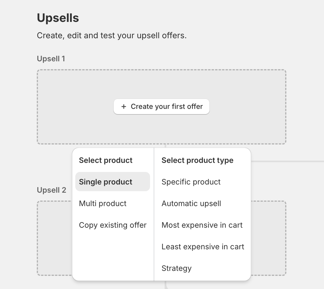 Selecting Strategy as the product type when creating a post-purchase upsell offer