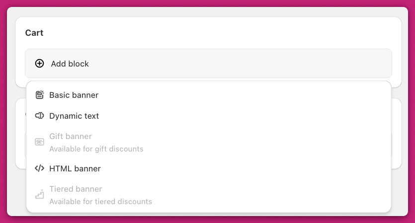 Abra cart template Add block menu listing banner types like Basic banner and Dynamic text