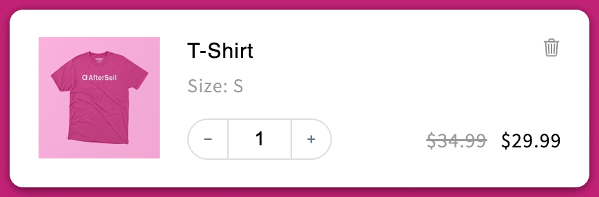Cart T-Shirt line item showing the discounted price with the savings line hidden