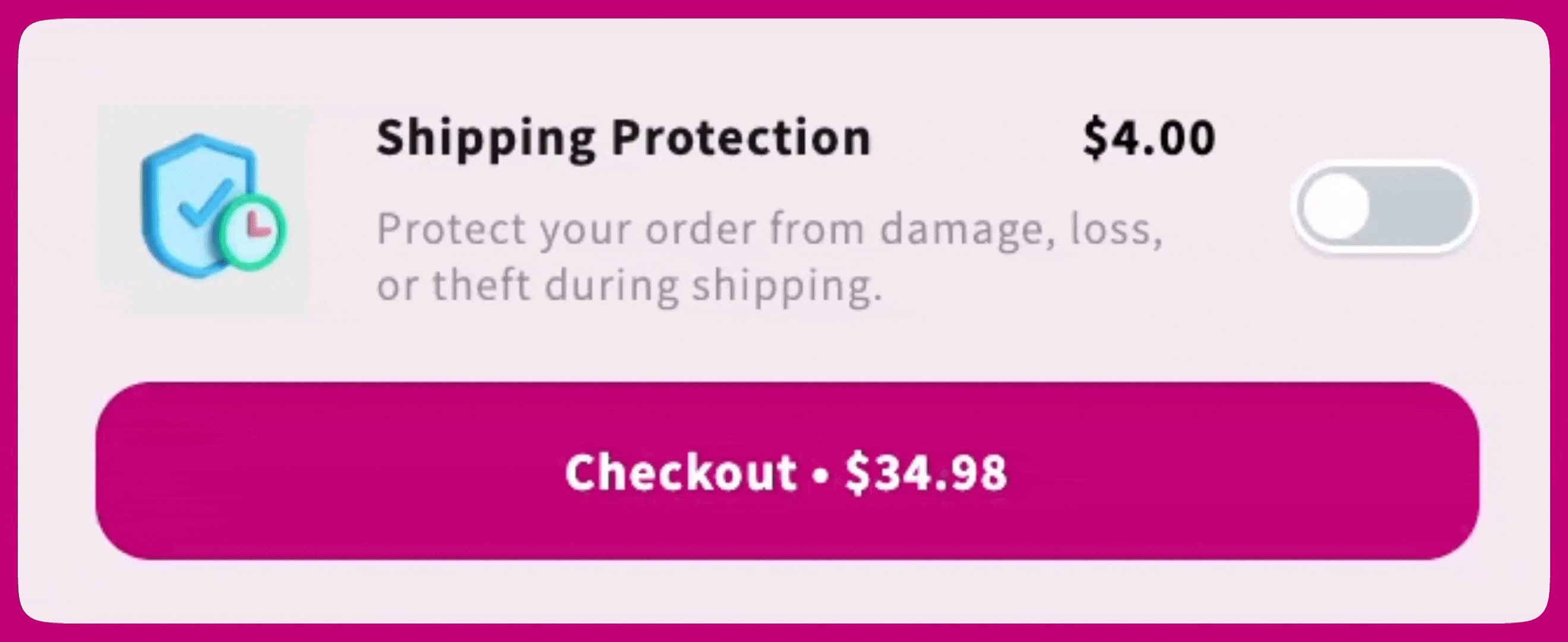 Upcart cart drawer showing the Shipping Protection add-on toggle above the checkout button