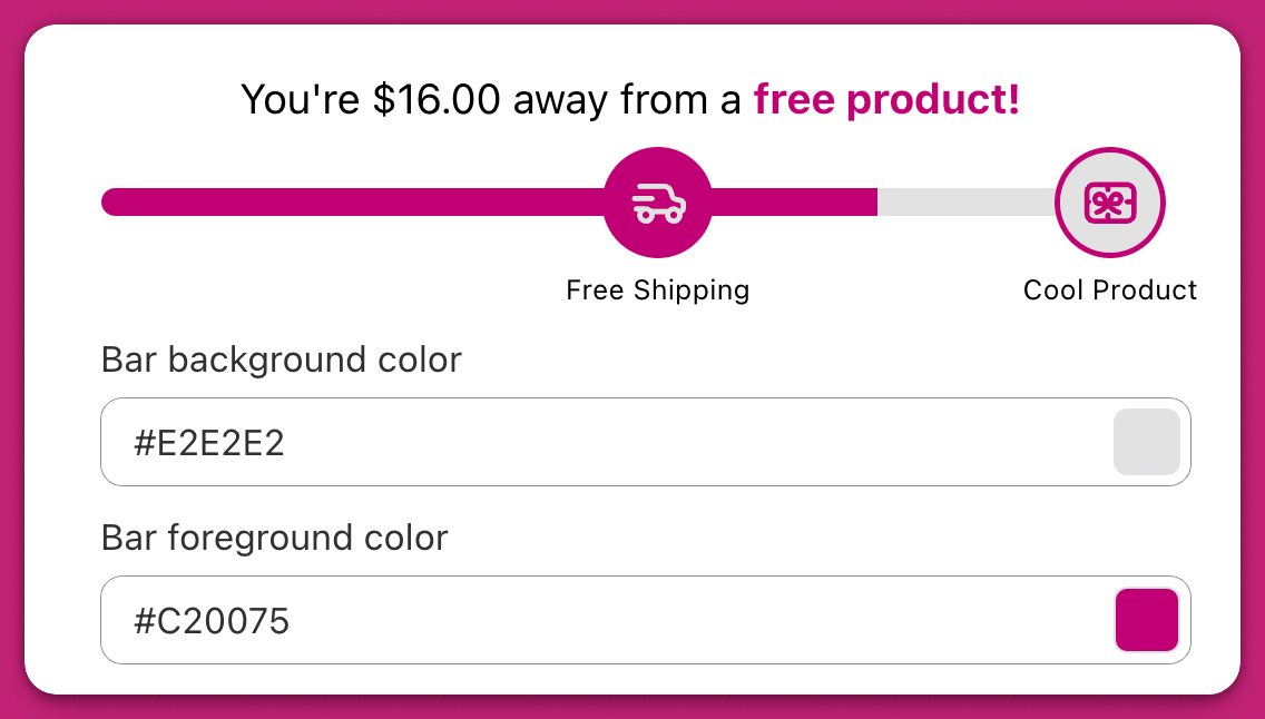 Rewards bar preview above bar background and foreground color fields