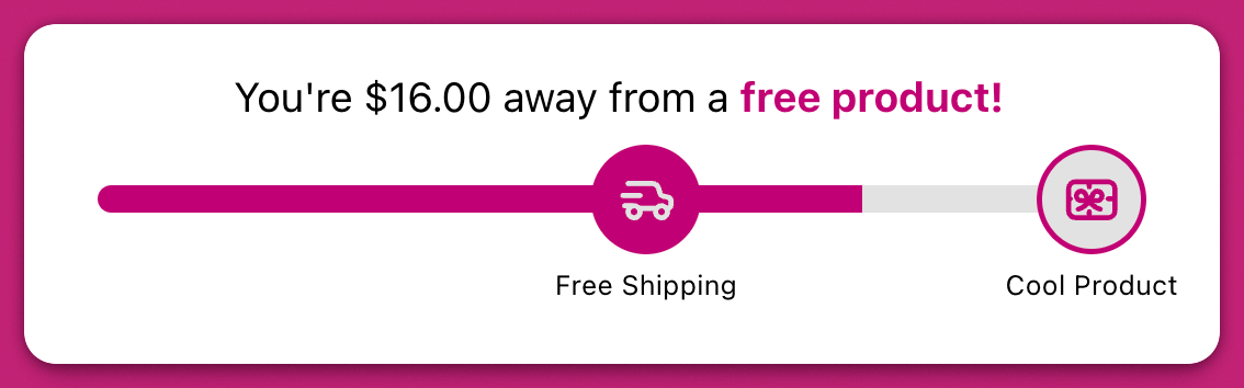 Upcart rewards progress bar with free shipping and product milestone icons