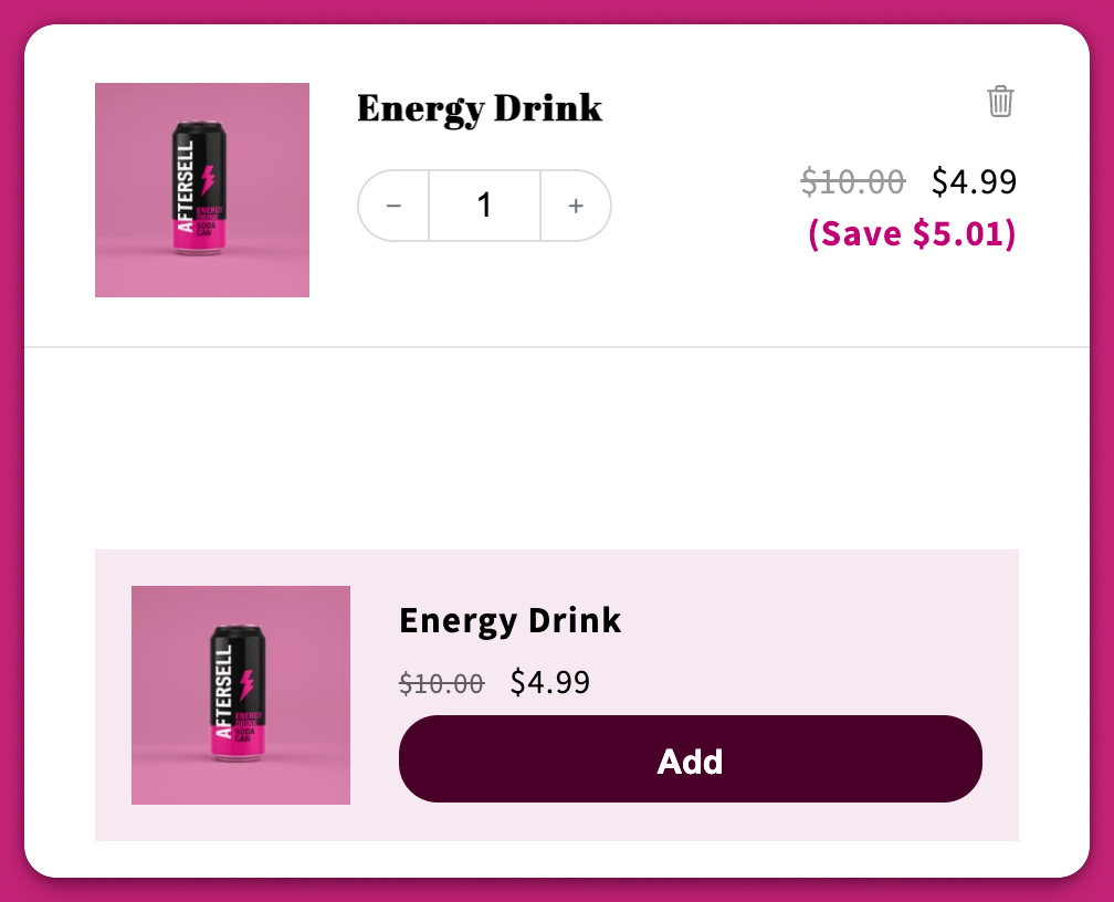 Energy Drink upsell still offered even though the same item is already in the cart
