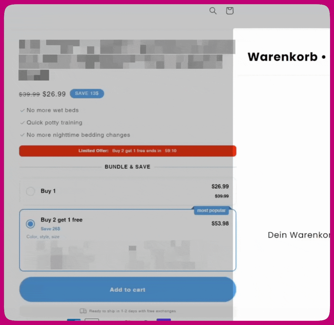 Storefront product page with the Upcart cart drawer stuck open overlaying the right side