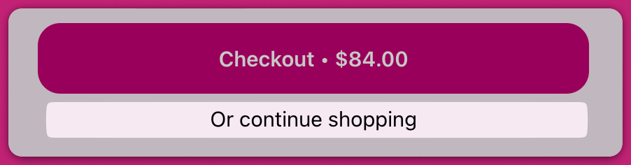 Cart footer with a Checkout button and an Or continue shopping link below it