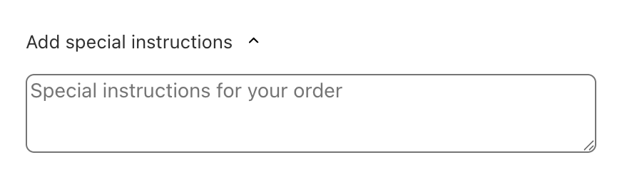 Cart notes section with an expandable special instructions text field