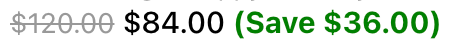 Cart price showing original price struck through with sale price and savings
