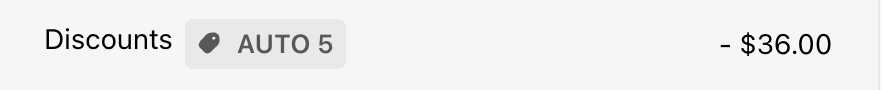 Cart summary discount row showing an applied discount code and amount
