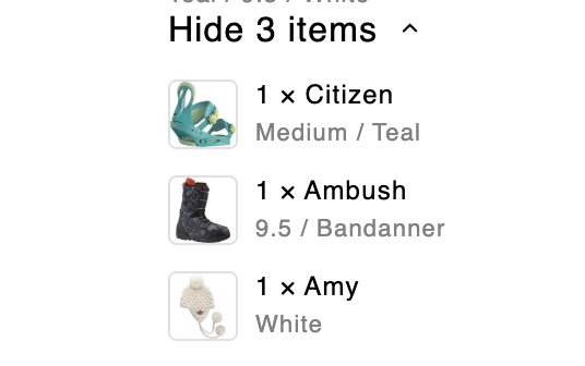 Expanded bundle listing three included component products with variants