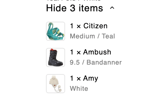 Expanded bundle listing three included component products with variants
