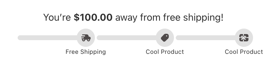 Tiered rewards progress bar with free shipping and product milestone icons