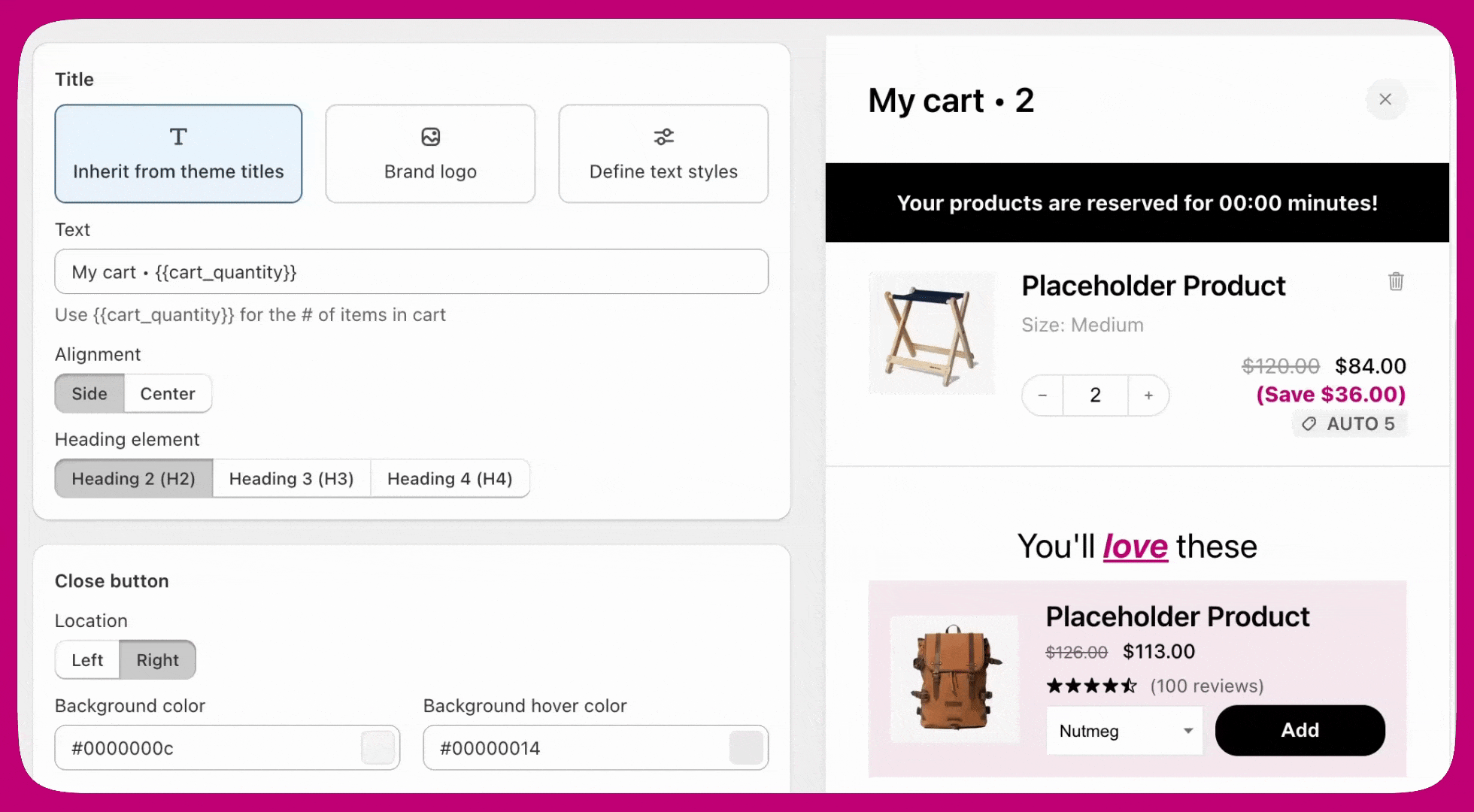 Upcart Header module title options: inherit theme titles, brand logo, or custom text styles