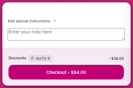 Cart drawer notes field with Add special instructions and Enter your note here input