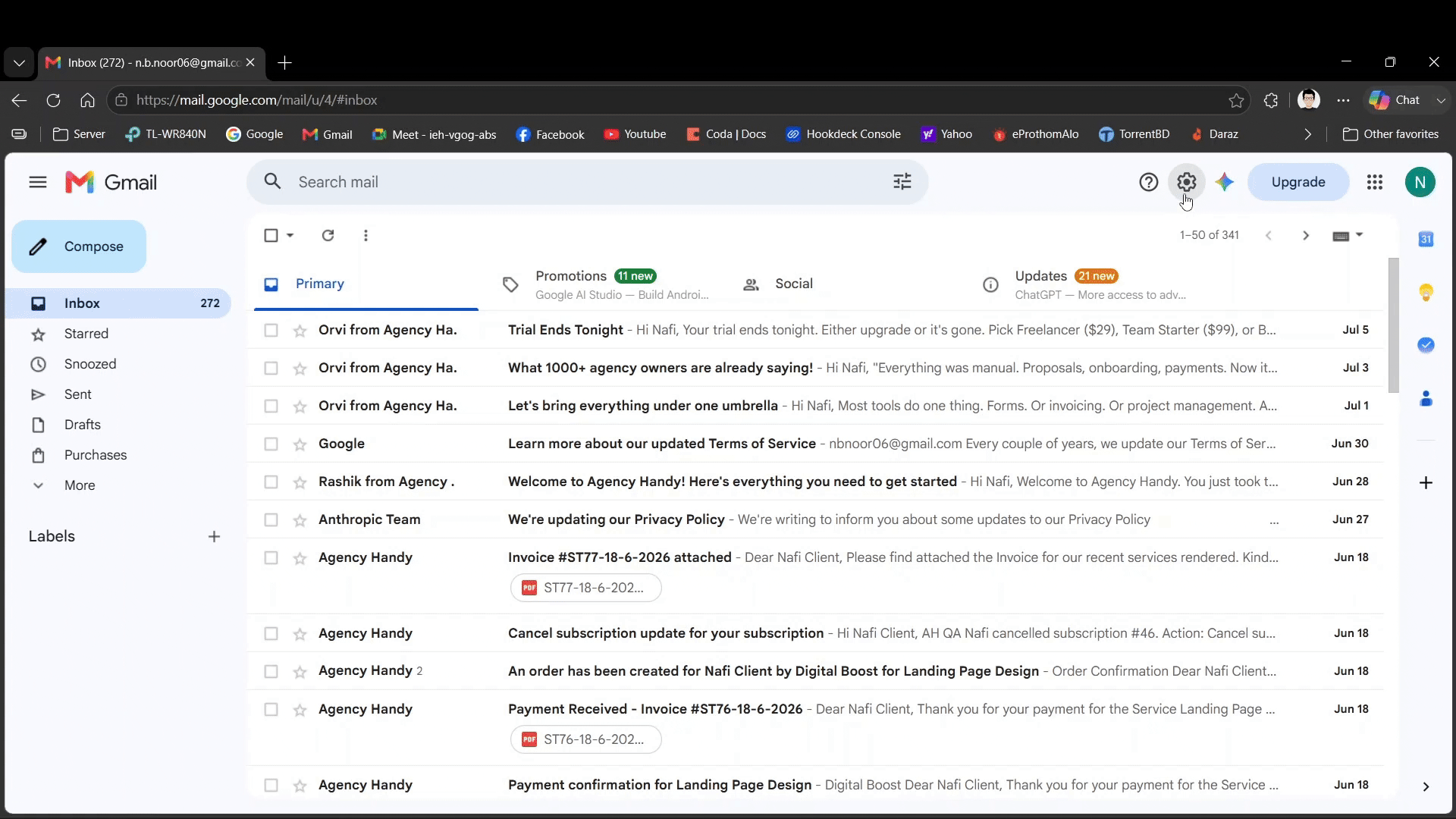 Gmail Forwarding and POP/IMAP settings tab