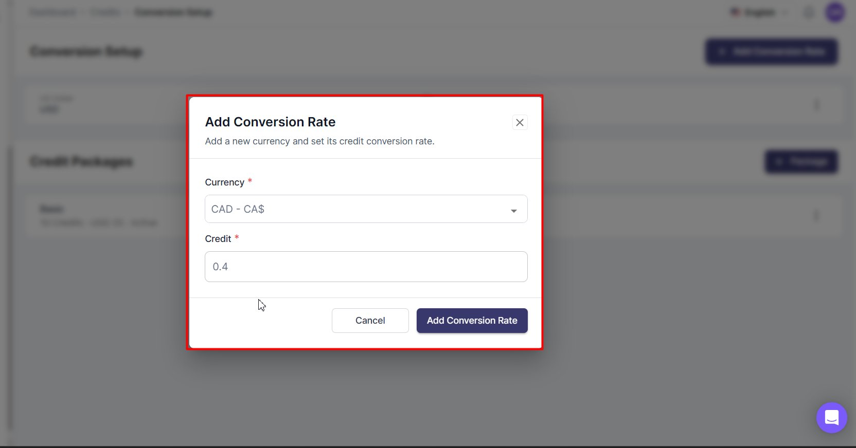 Add Conversion Rate Form