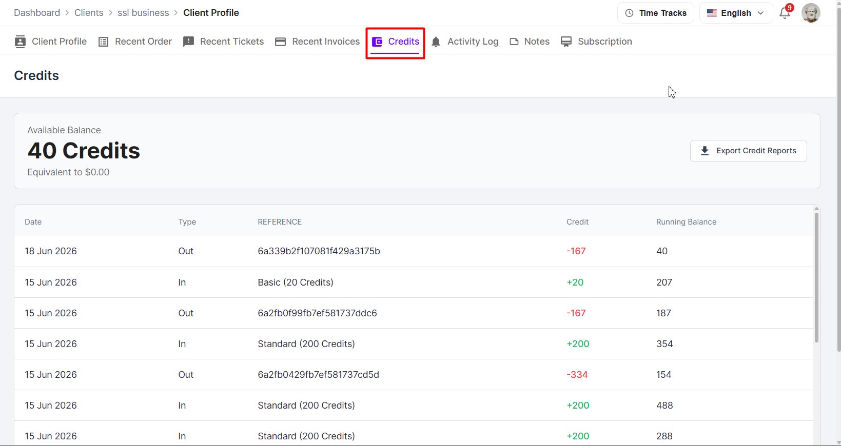 Viewing Client Credit