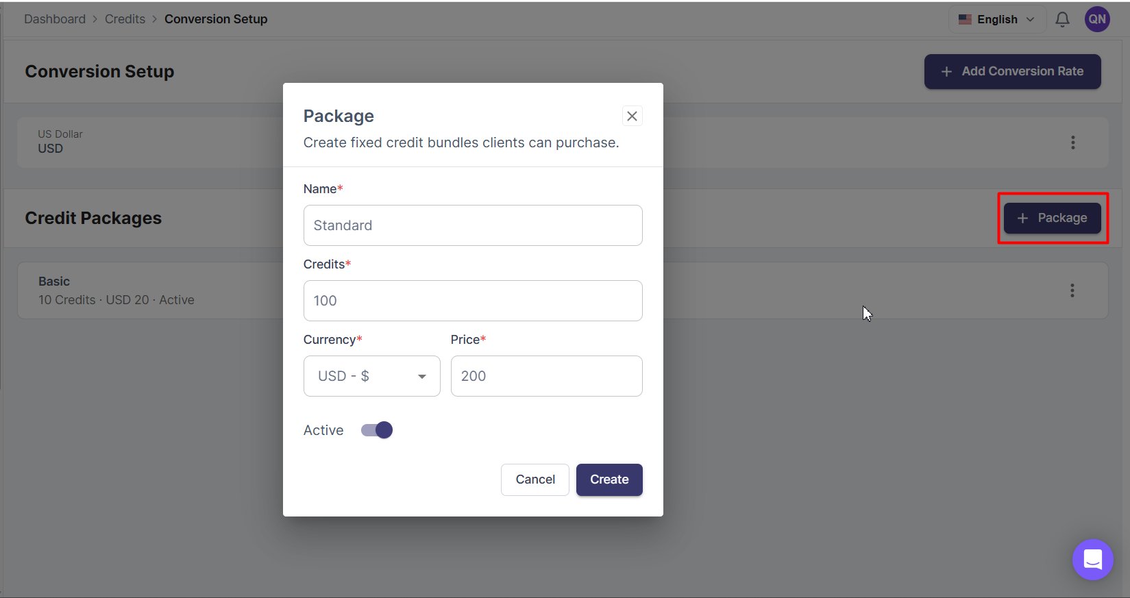 Create Credit Package