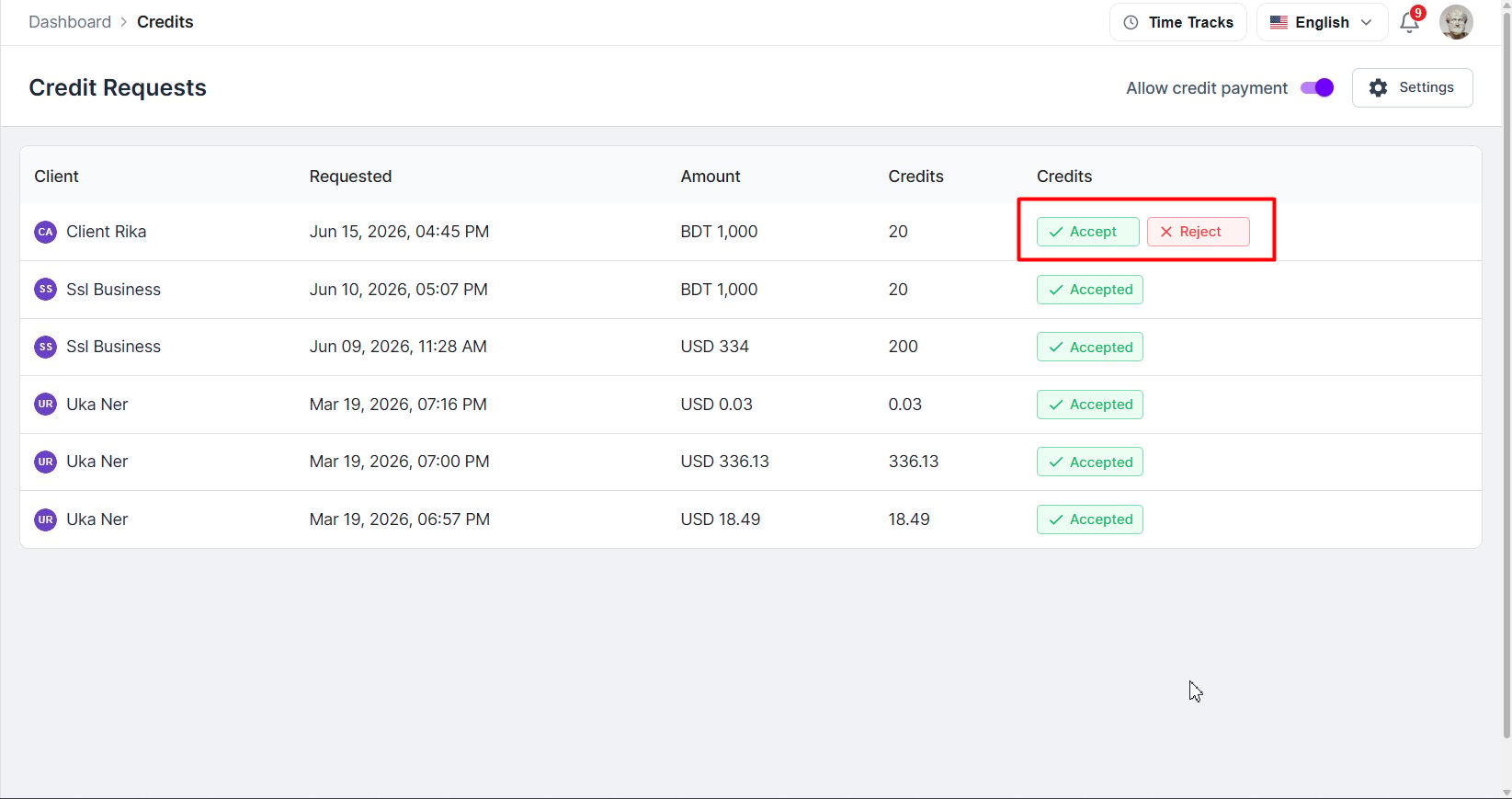 Credit Requests