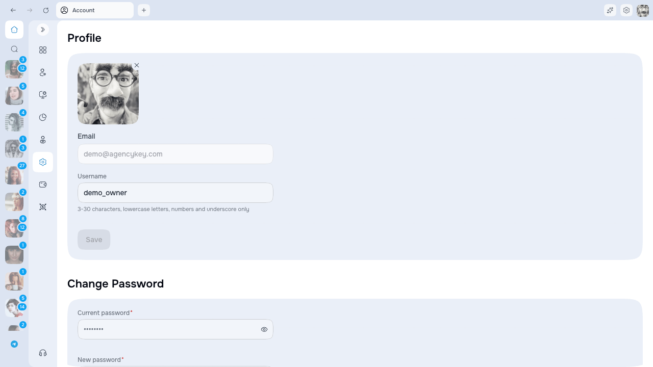 AgencyKey account security settings