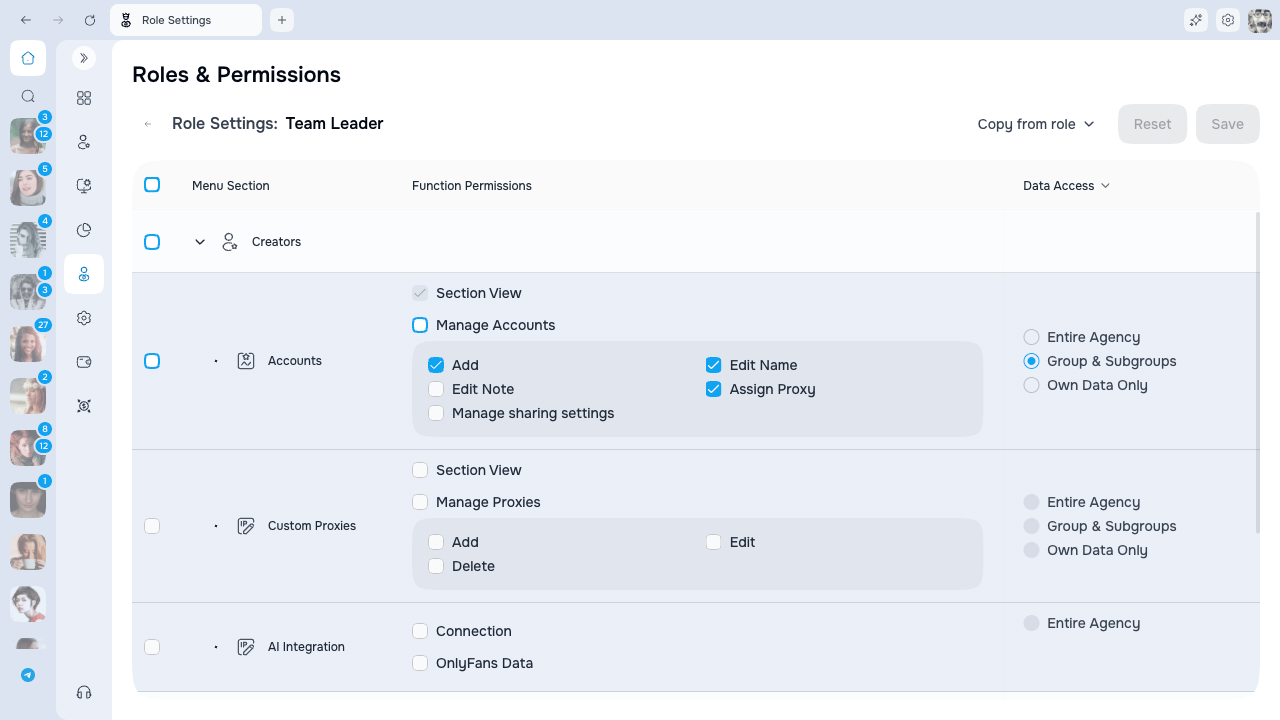 Granular role permissions and data scopes