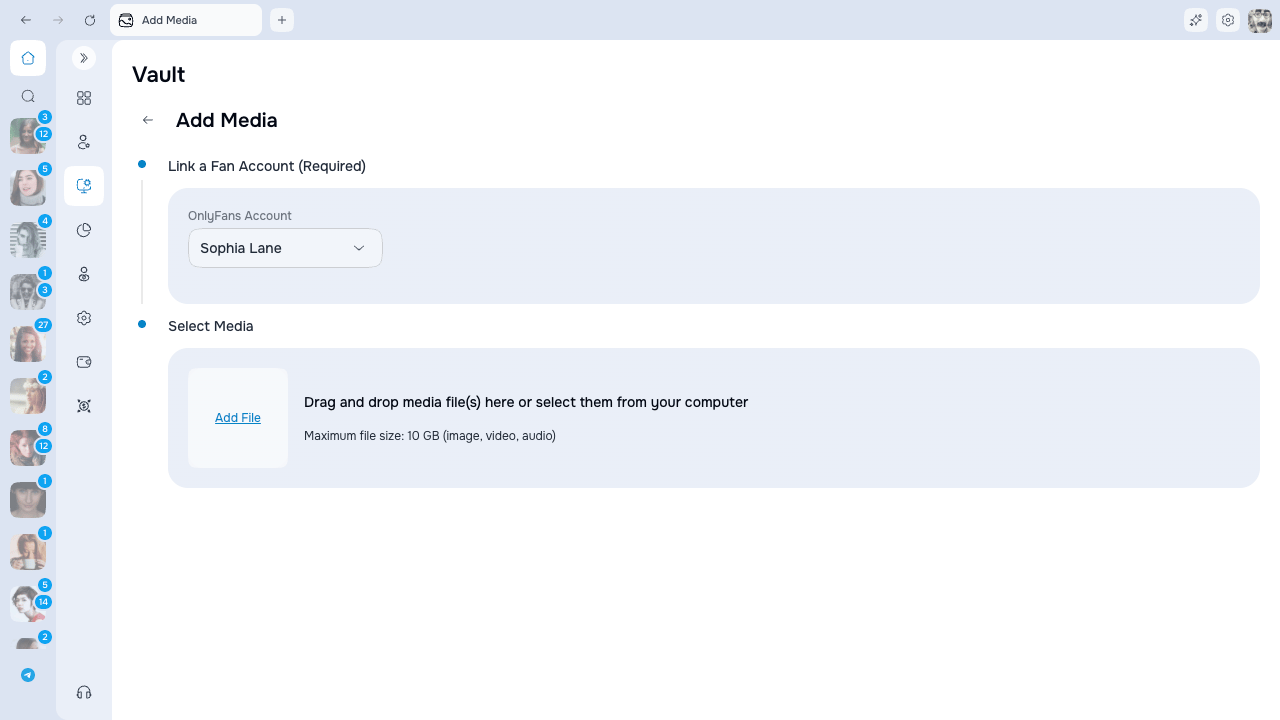Vault Add media wizard