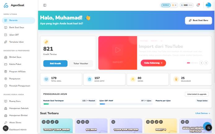 Beranda dashboard AgenSoal