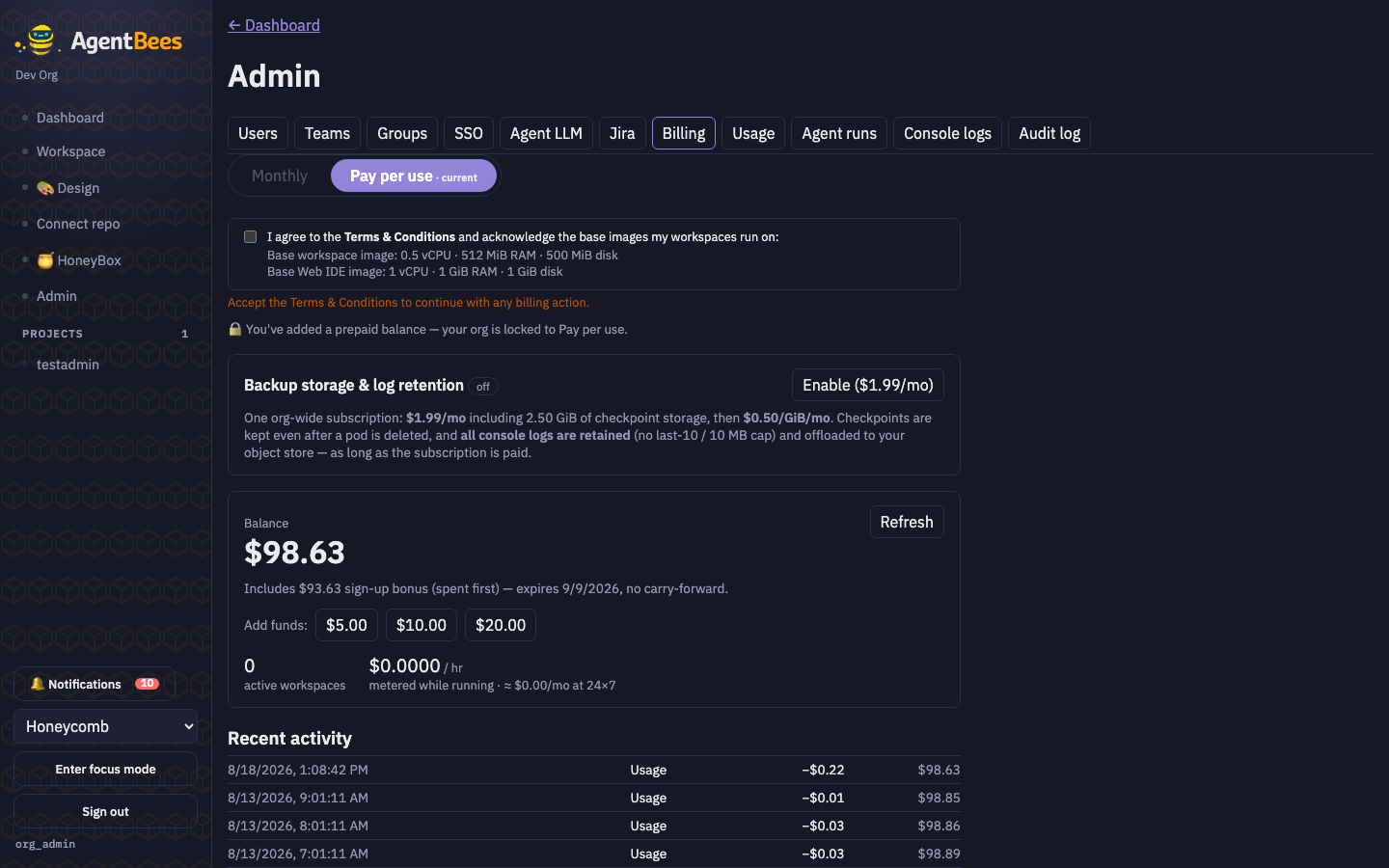 Pay-per-use billing