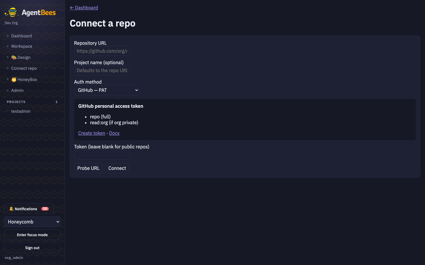 Connect a repo screen