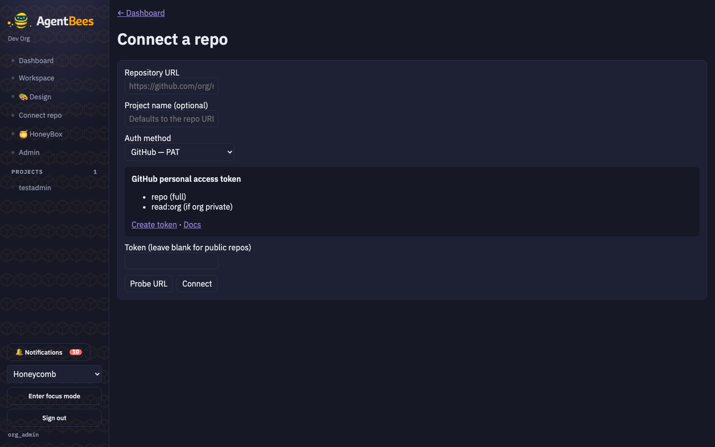 Connect a repo screen